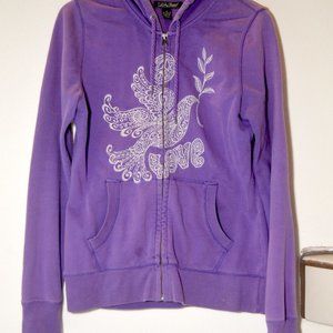 Lucky Brand Hoodie Sweatshirt Zipper Purple Peace Bird Size Medium M Pre-Owned